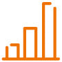 Icono en línea naranja de un gráfico de barras verticales