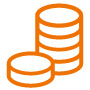 Icono en línea naranja de una pila de monedas