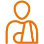Icono en línea naranja de una persona con el brazo en cabestrillo