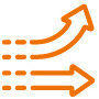 Icono en línea naranja de dos flechas que divergen